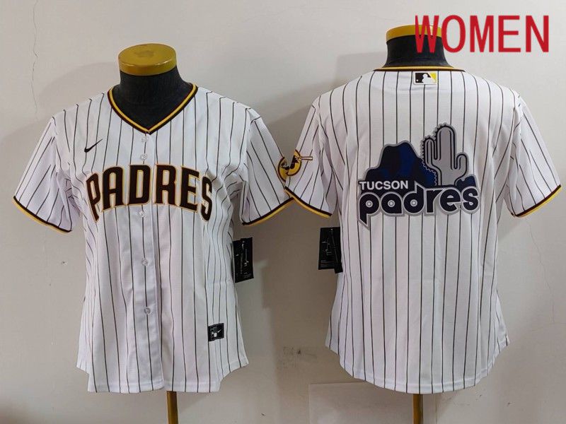 Women San Diego Padres Blank White Stripe Game 2024 Nike MLB Jersey style 7->women mlb jersey->Women Jersey